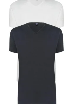 ALAN RED T-shirts Vermont (2-pack), V-hals, wit en antraciet grijs