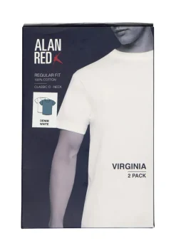 ALAN RED T-shirts Virginia (2-pack), O-hals, wit en denim blauw