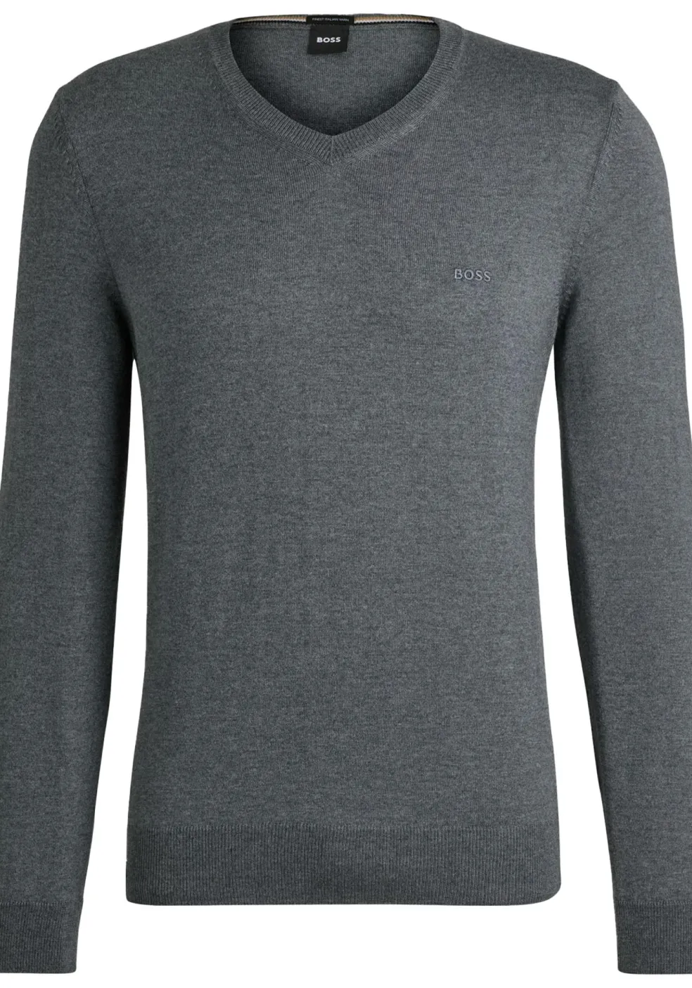 BOSS Baram regular fit trui wol, heren trui middeldik V-hals, middengrijs