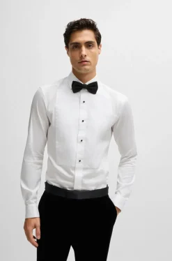 BOSS cadeauset Hank slim fit smoking overhemd met strikje, popeline, wit