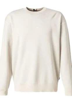BOSS Daero regular fit trui katoen met wol, heren trui middeldik O-hals, wit