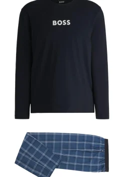BOSS Easy Long Set, heren pyjama set, middenblauw