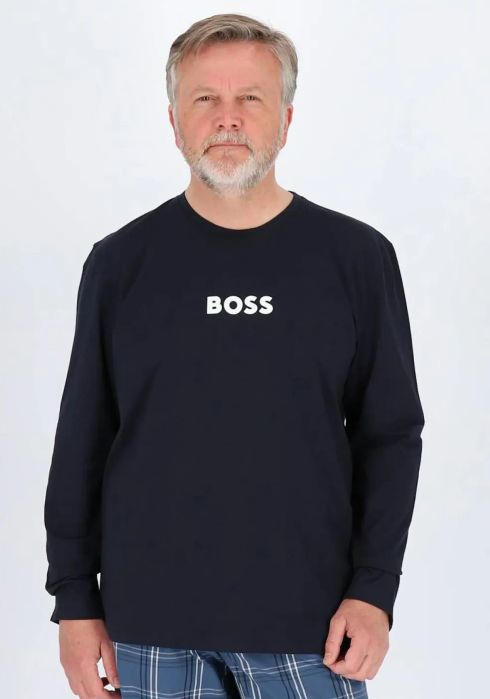 BOSS Easy Long Set, heren pyjama set, middenblauw