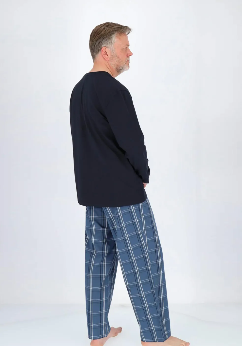 BOSS Easy Long Set, heren pyjama set, middenblauw