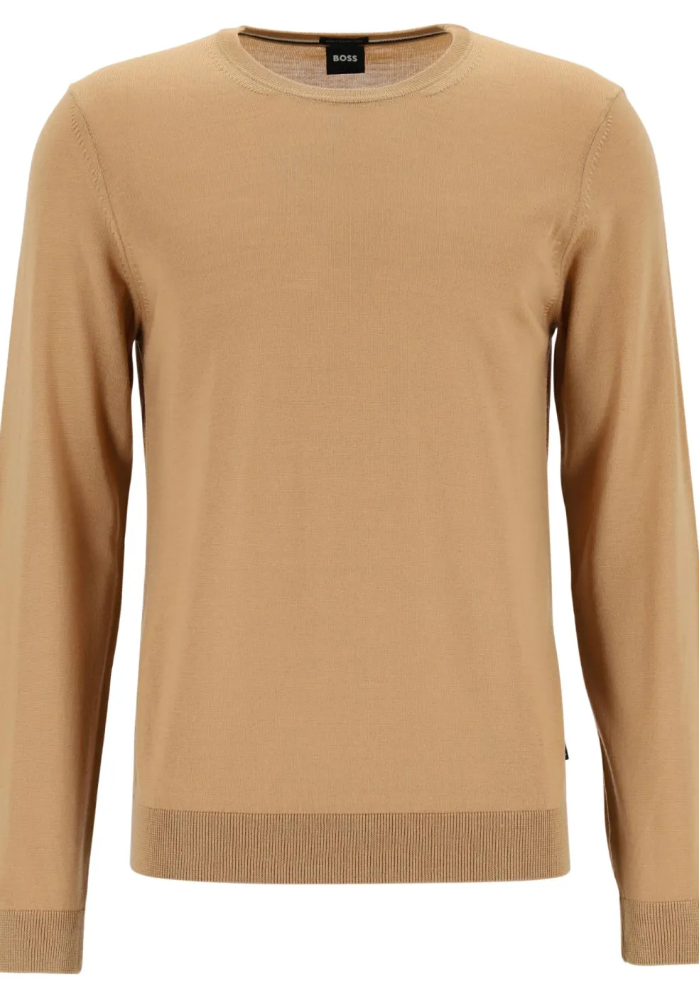 BOSS Leno heren trui wol, slim fit met O-hals, camel bruin
