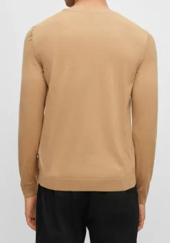 BOSS Leno heren trui wol, slim fit met O-hals, camel bruin