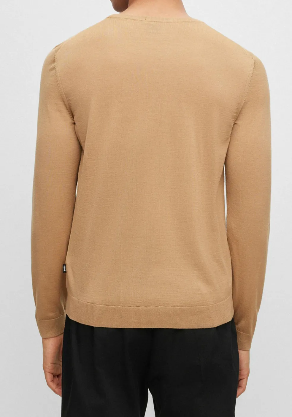 BOSS Leno heren trui wol, slim fit met O-hals, camel bruin
