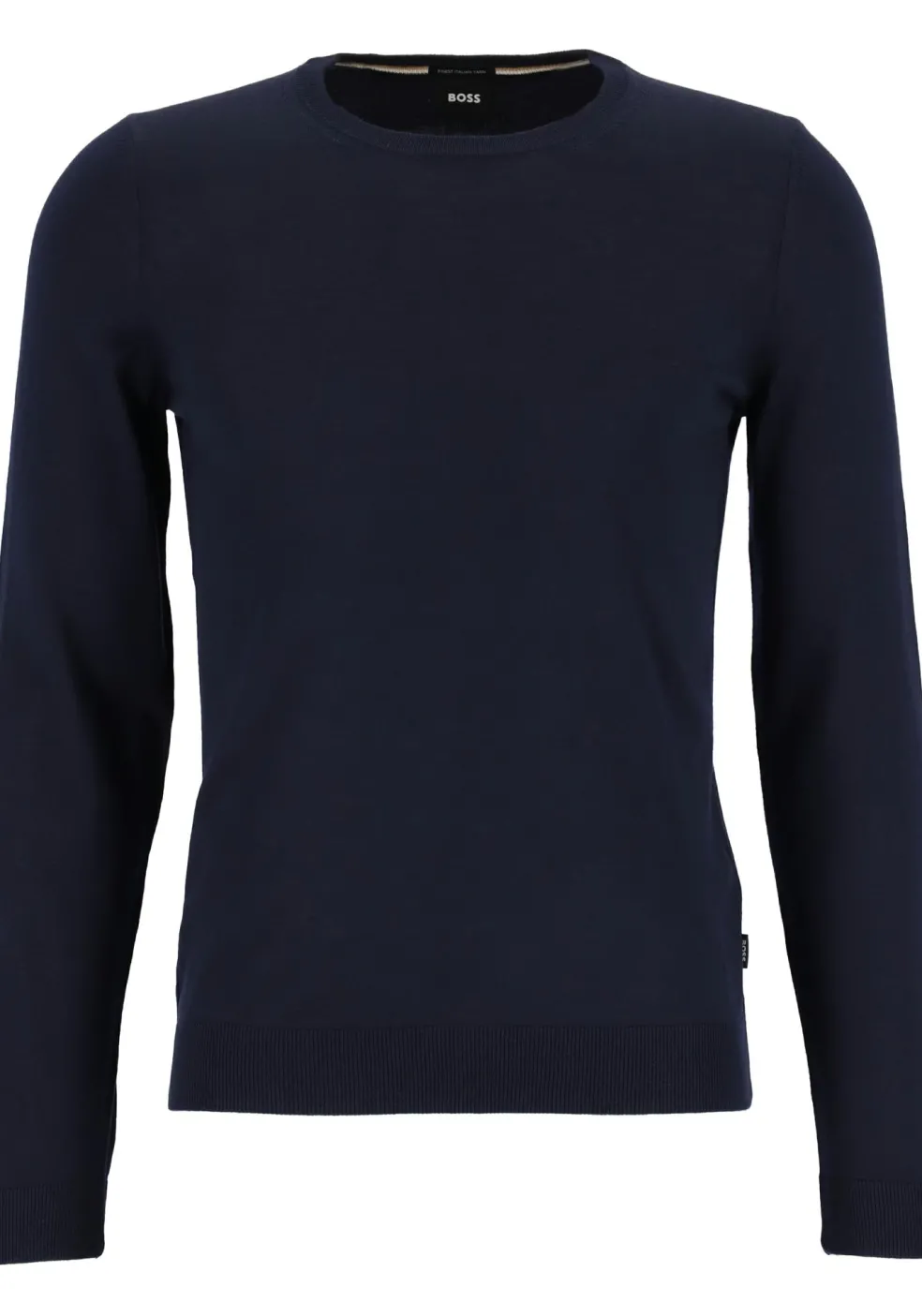 BOSS Leno heren trui wol, slim fit met O-hals, donkerblauw