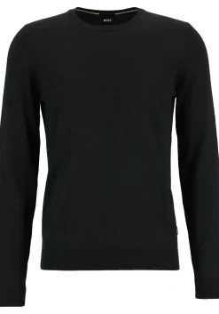 BOSS Leno heren trui wol, slim fit met O-hals, zwart