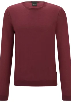 BOSS Leno slim fit trui wol, heren pullover middeldik O-hals, rood