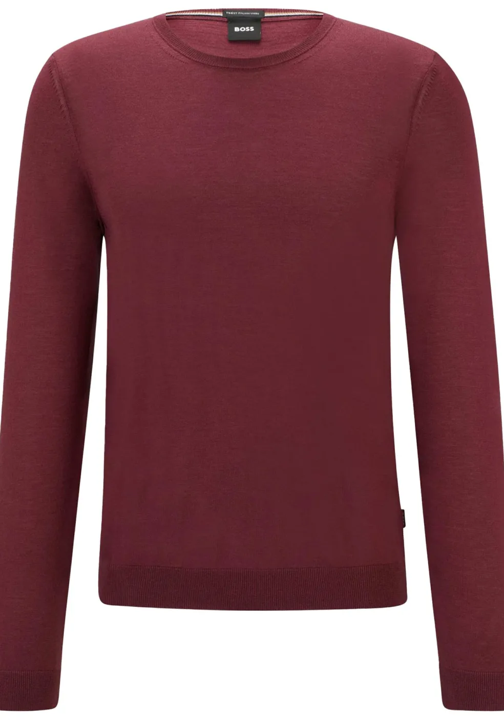 BOSS Leno slim fit trui wol, heren pullover middeldik O-hals, rood