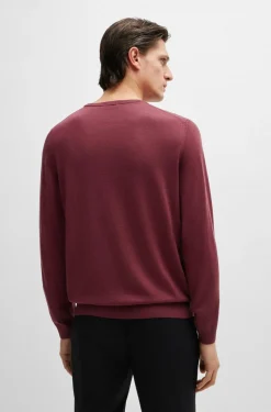 BOSS Leno slim fit trui wol, heren pullover middeldik O-hals, rood