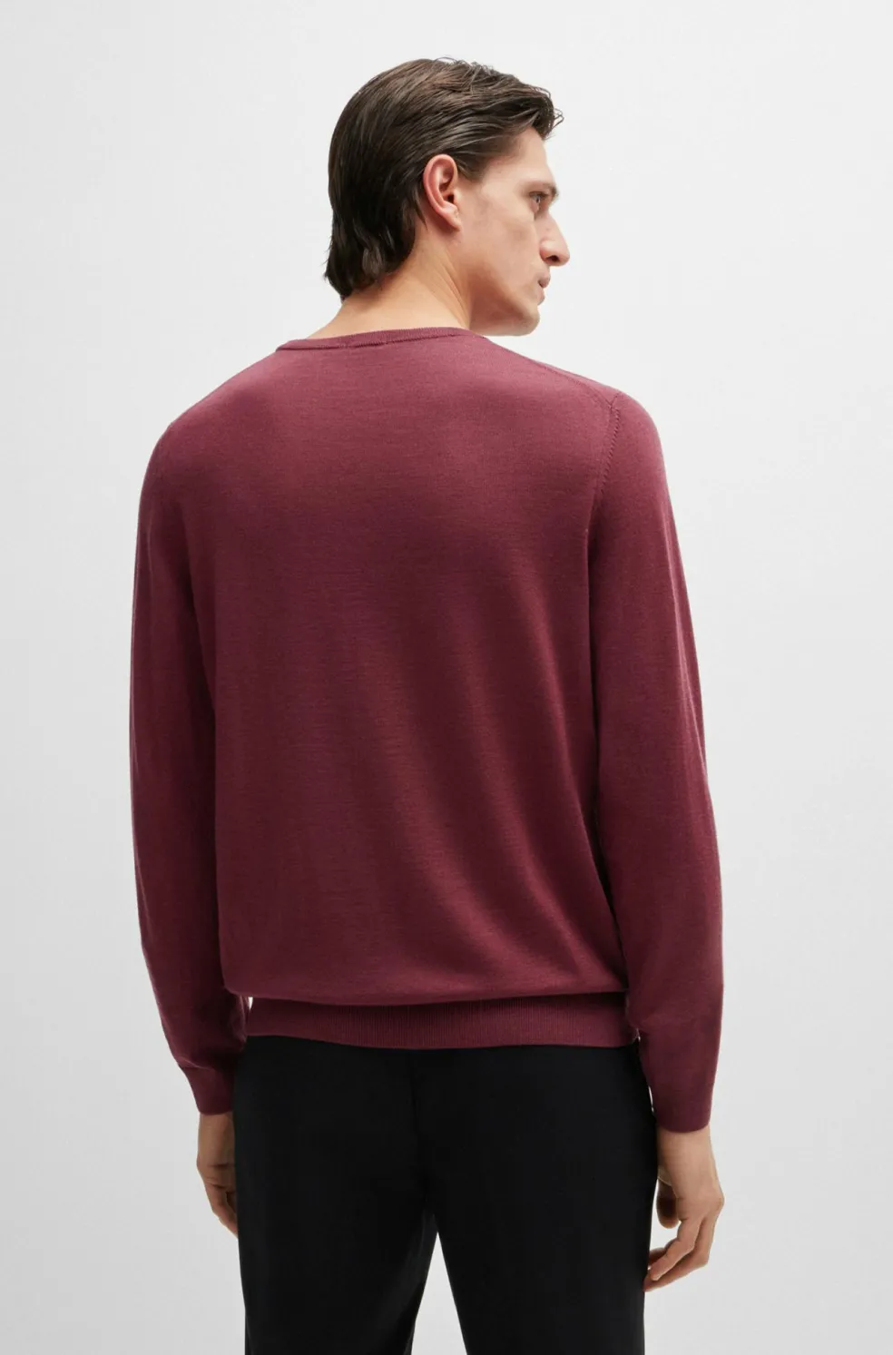 BOSS Leno slim fit trui wol, heren pullover middeldik O-hals, rood