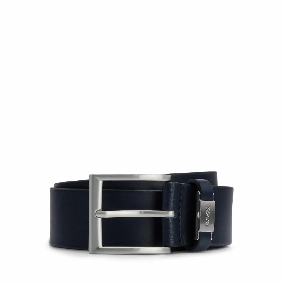 BOSS leren heren riem, donkerblauw