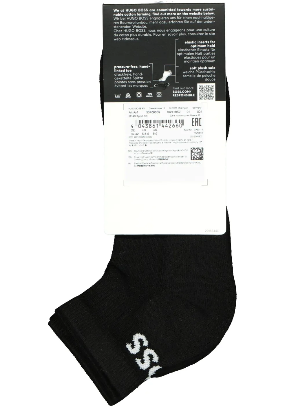 BOSS logo sportsokken (2-pack), heren enkelsokken, zwart