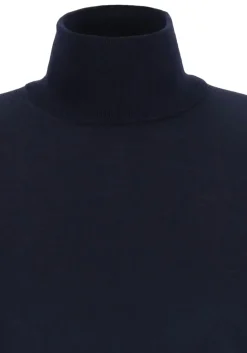 BOSS Musso, heren trui wol, slim fit coltrui, donkerblauw
