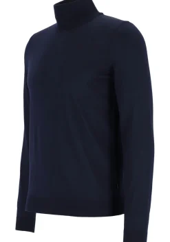 BOSS Musso, heren trui wol, slim fit coltrui, donkerblauw