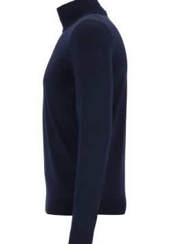BOSS Musso, heren trui wol, slim fit coltrui, donkerblauw