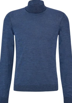 BOSS Musso slim fit trui wol, heren coltrui, kobalt blauw