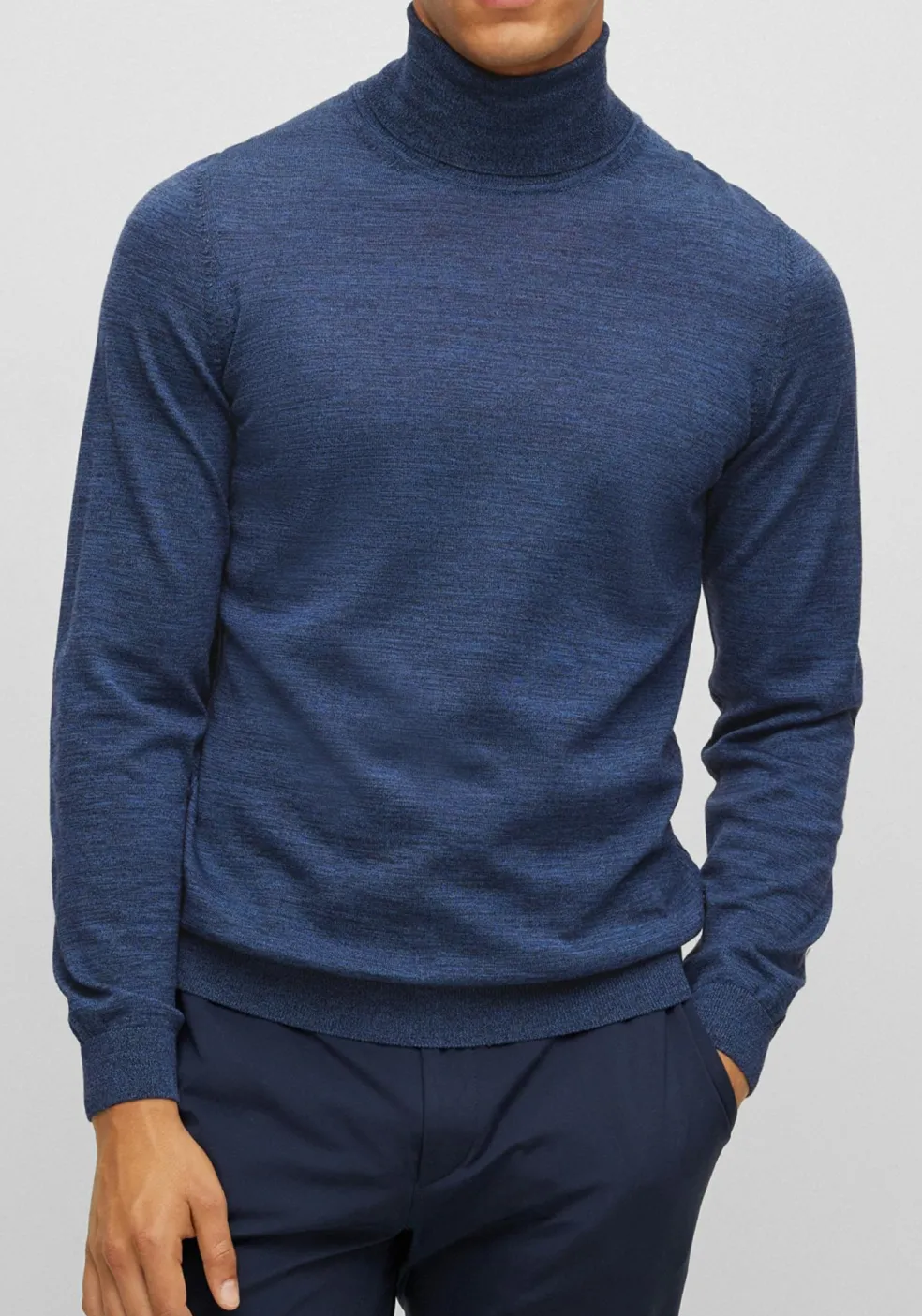 BOSS Musso slim fit trui wol, heren coltrui, kobalt blauw