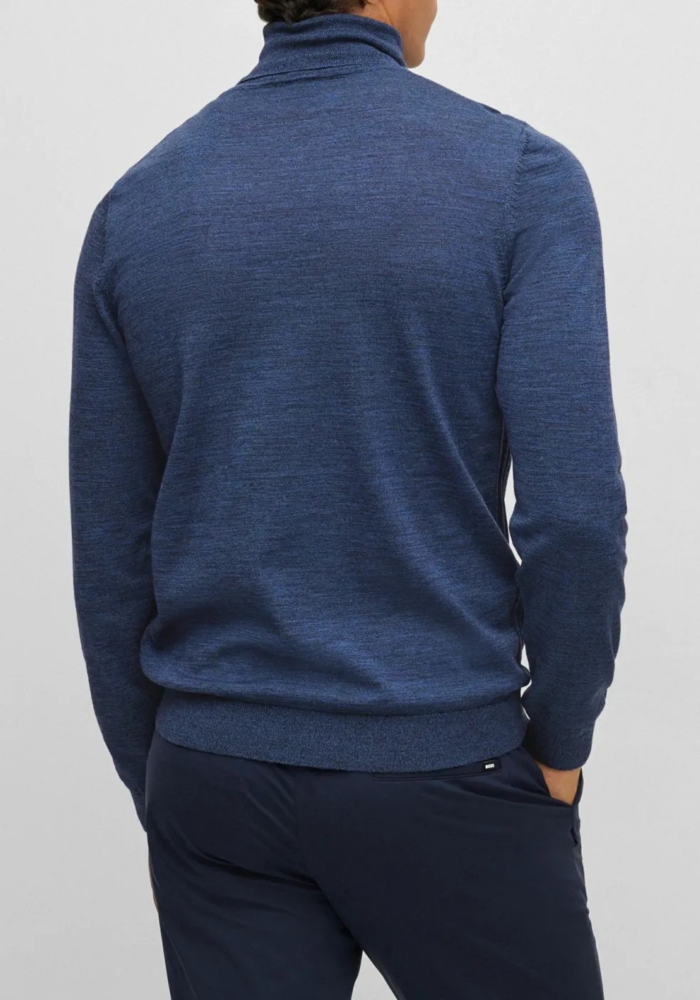 BOSS Musso slim fit trui wol, heren coltrui, kobalt blauw