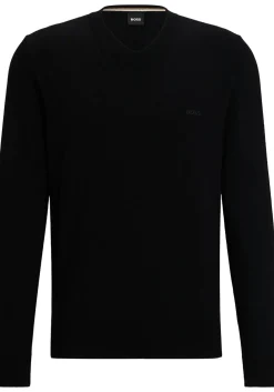 BOSS Pacello regular fit trui katoen, heren trui middeldik V-hals, zwart