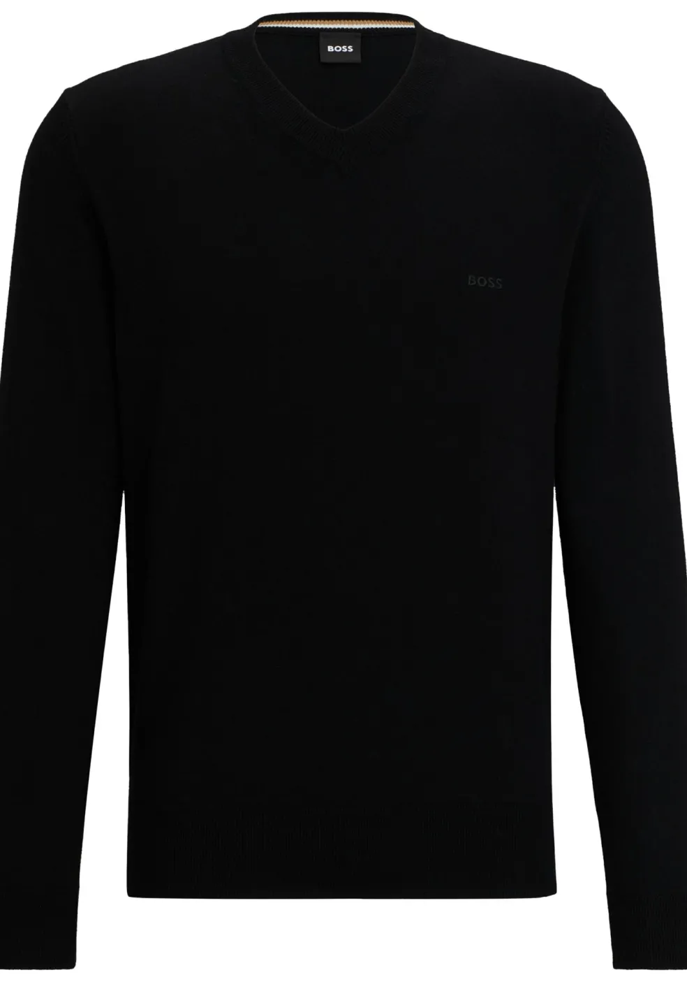 BOSS Pacello regular fit trui katoen, heren trui middeldik V-hals, zwart