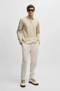 BOSS Pado regular fit polo lange mouw, jersey, licht beige