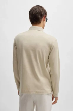 BOSS Pado regular fit polo lange mouw, jersey, licht beige