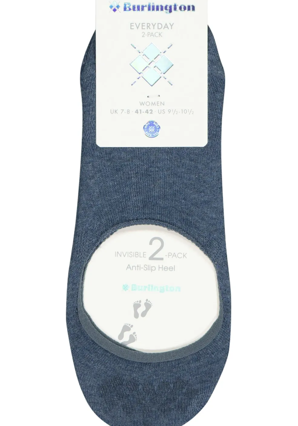 Burlington Everyday dames invisible sokken (2-pack), katoen, jeansblauw (light denim)
