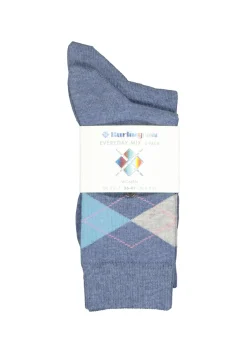 Burlington Everyday damessokken (2-pack), katoen, licht jeansblauw en geruit