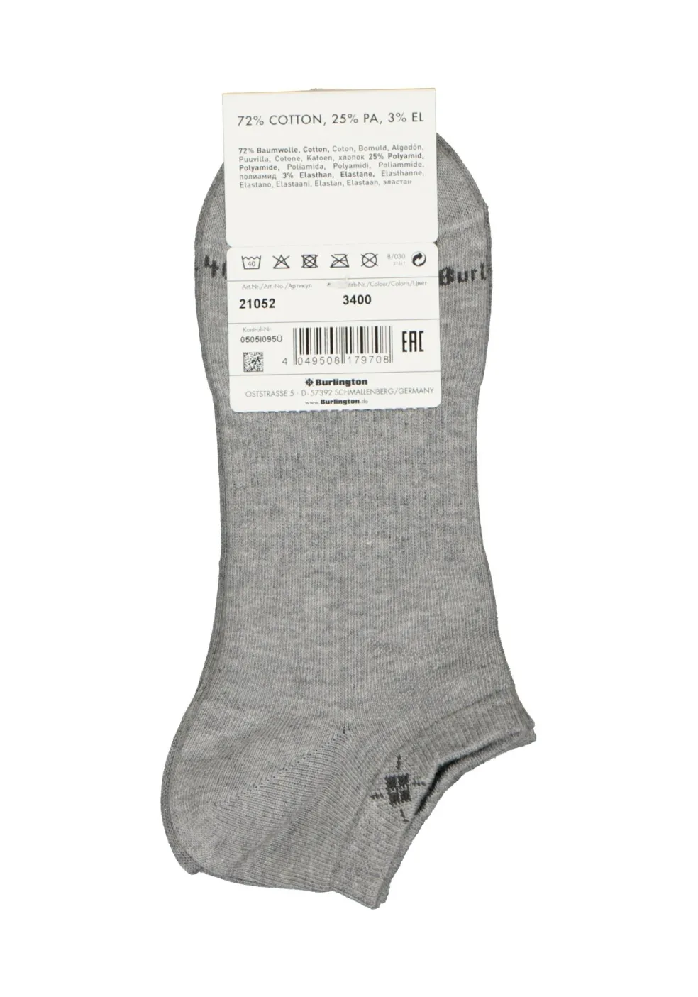 Burlington Everyday heren enkelsokken (2-pack), katoen, licht grijs