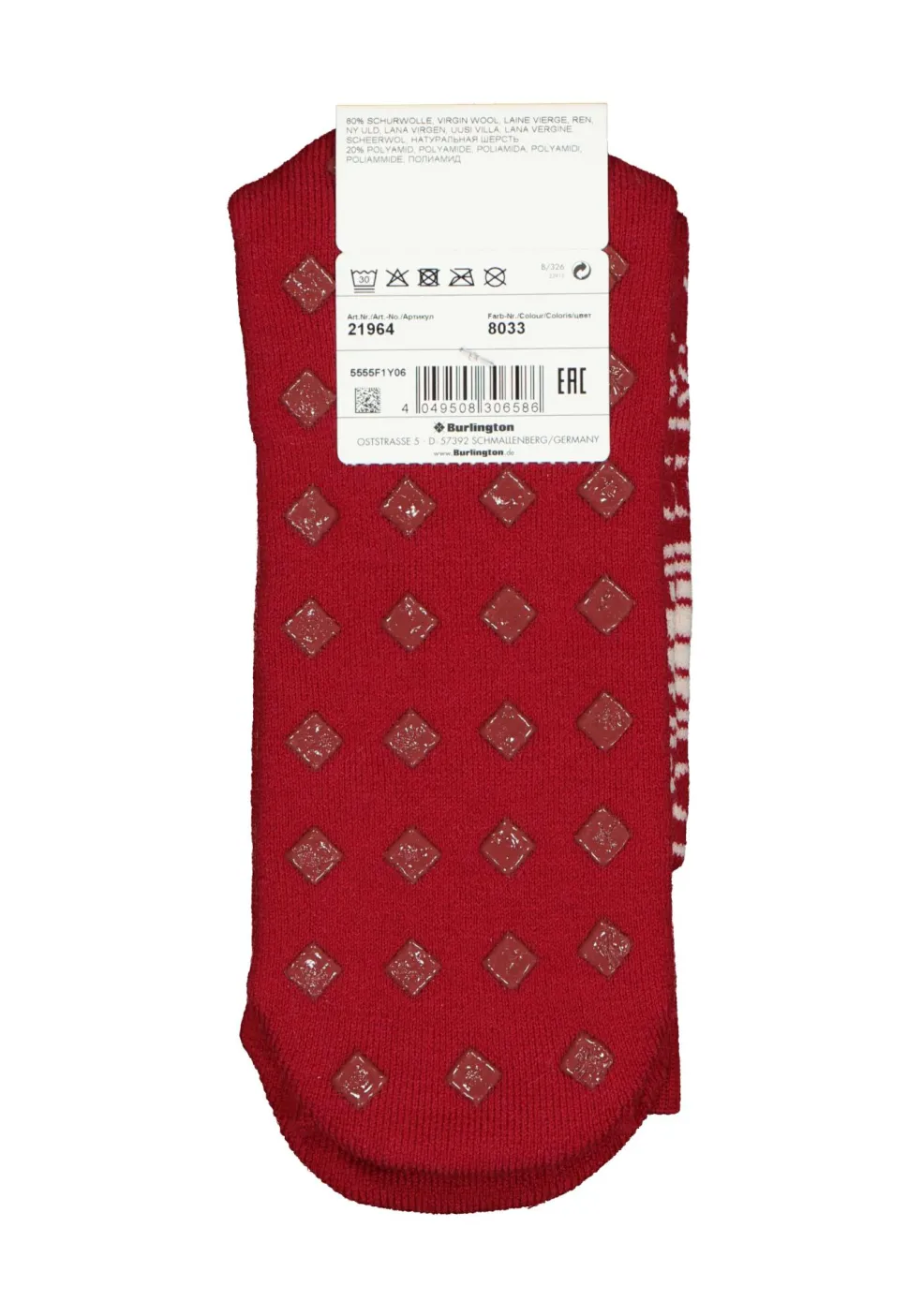 Burlington Homepads Fair Isle, huissokken winter, donkerrood met wit