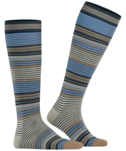 Burlington Stripe heren kniekousen, grijs (dark grey)