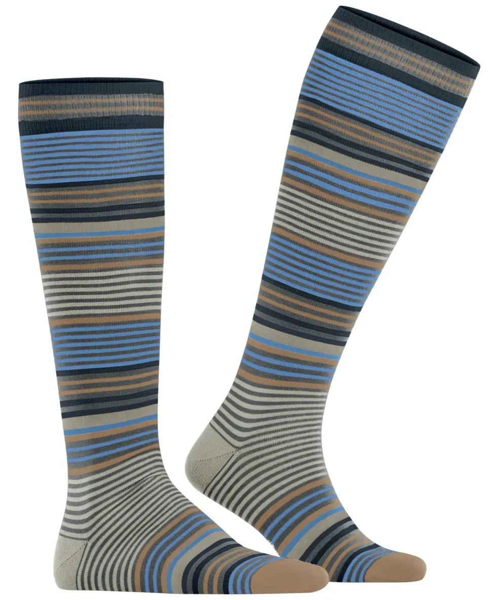 Burlington Stripe heren kniekousen, grijs (dark grey)