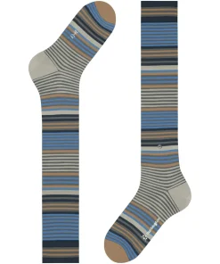 Burlington Stripe heren kniekousen, grijs (dark grey)