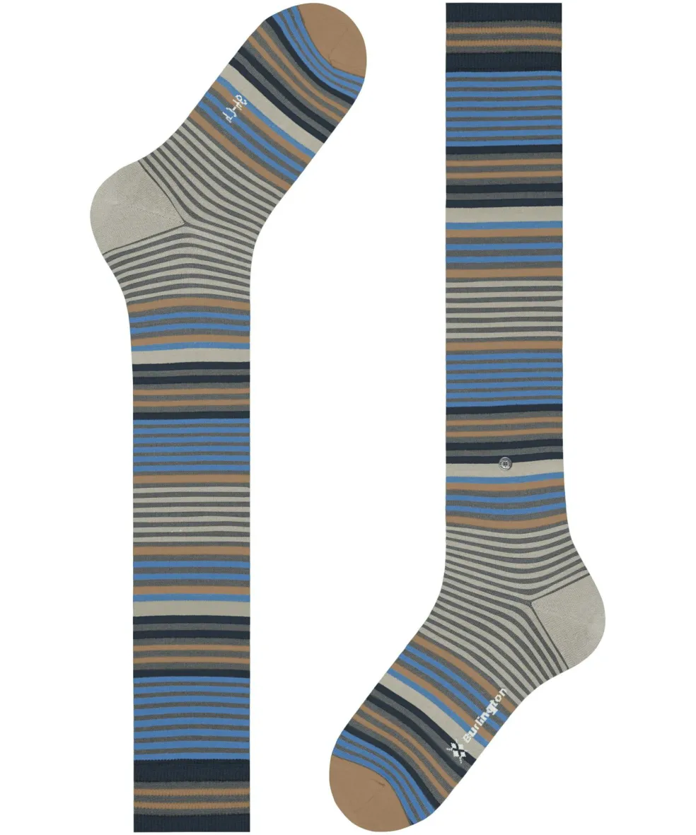 Burlington Stripe heren kniekousen, grijs (dark grey)