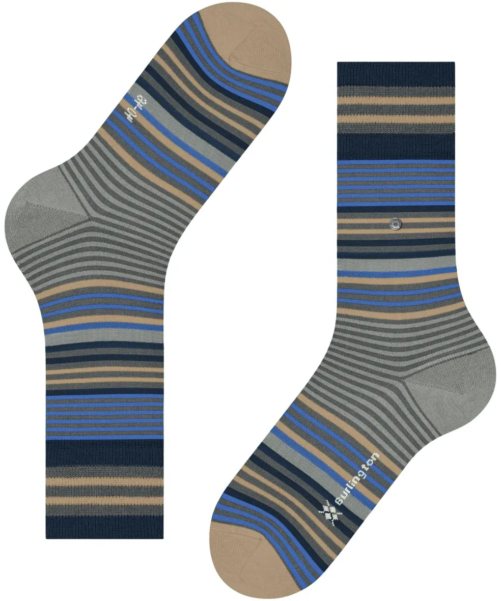 Burlington Stripe herensokken, grijs (dark grey)