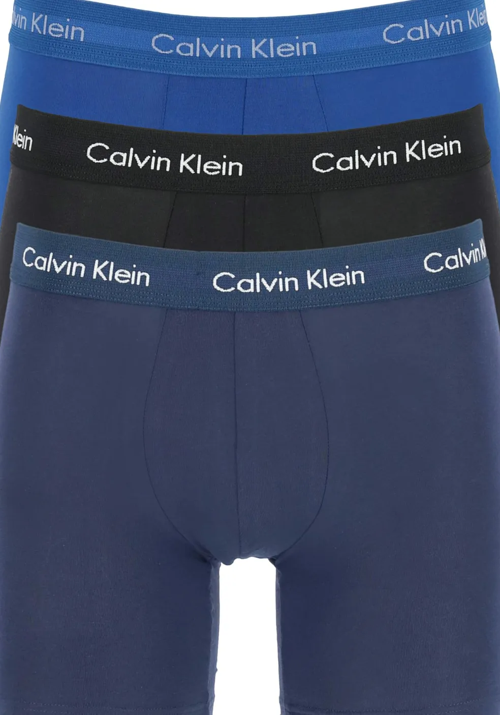 Calvin Klein Cotton Stretch boxer brief (3-pack), heren boxers extra lang, zwart, blauw en kobalt