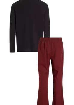 Calvin Klein heren pyjama O-hals, zwart shirt met donkerrode broek