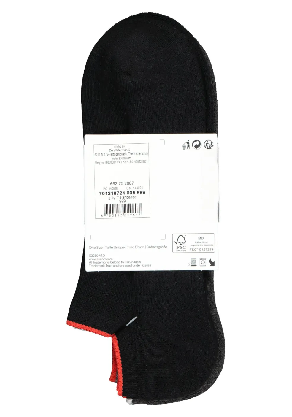 Calvin Klein herensokken Grant (3-pack), onzichtbare lage sportsokken, grijs, zwart en grijs met rood