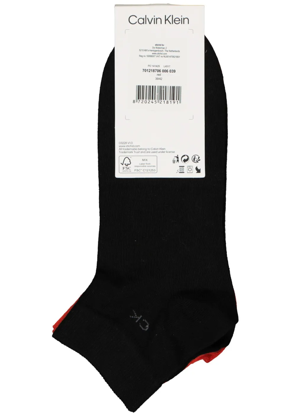 Calvin Klein herensokken Simon (2-pack), hoge enkelsokken, rood met zwart
