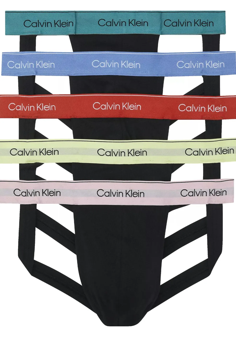 Calvin Klein Jockstraps (5-pack), heren jockstrap, zwart met gekleurde tailleband