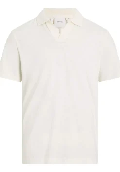 Calvin Klein Linen Cotton Cuban Regular Polo, heren poloshirt, offwhite