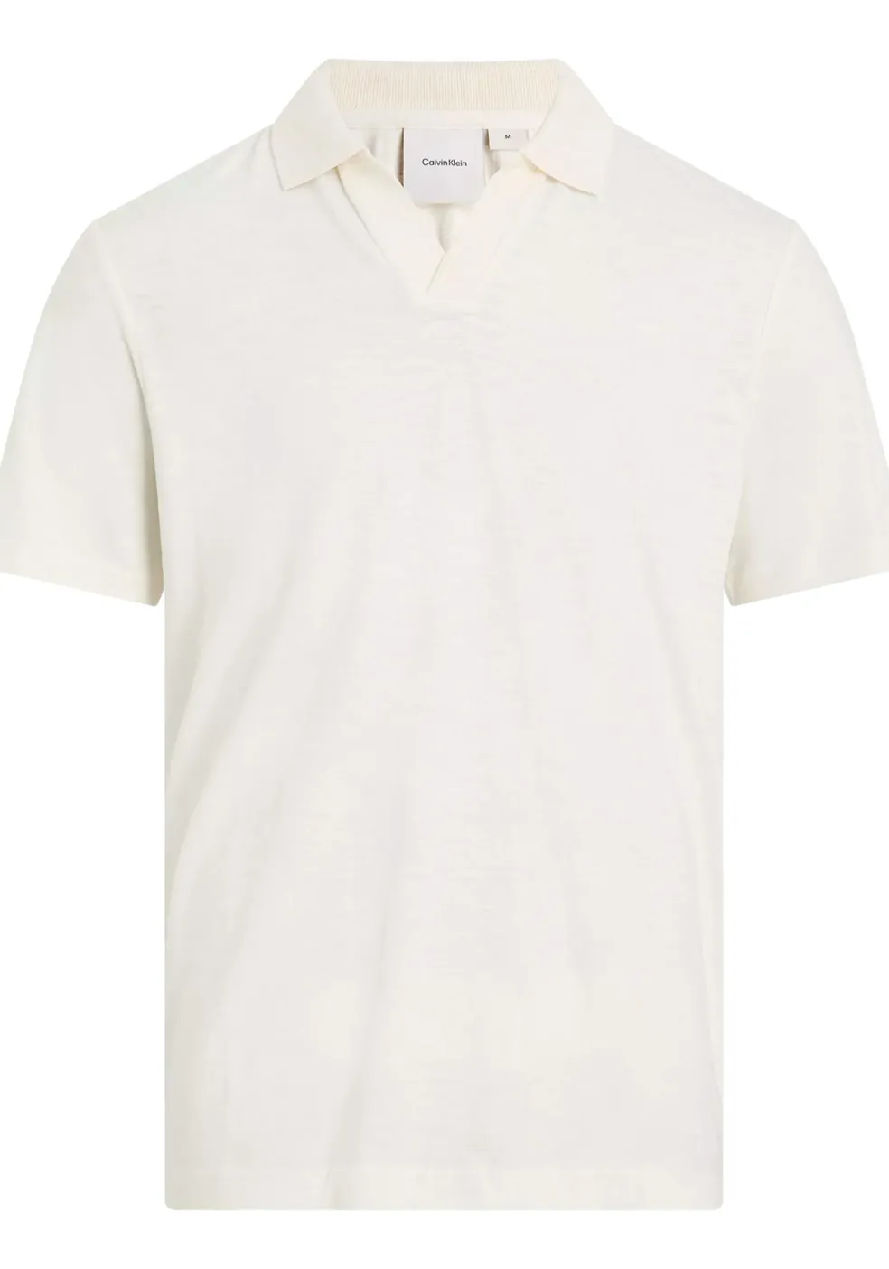 Calvin Klein Linen Cotton Cuban Regular Polo, heren poloshirt, offwhite