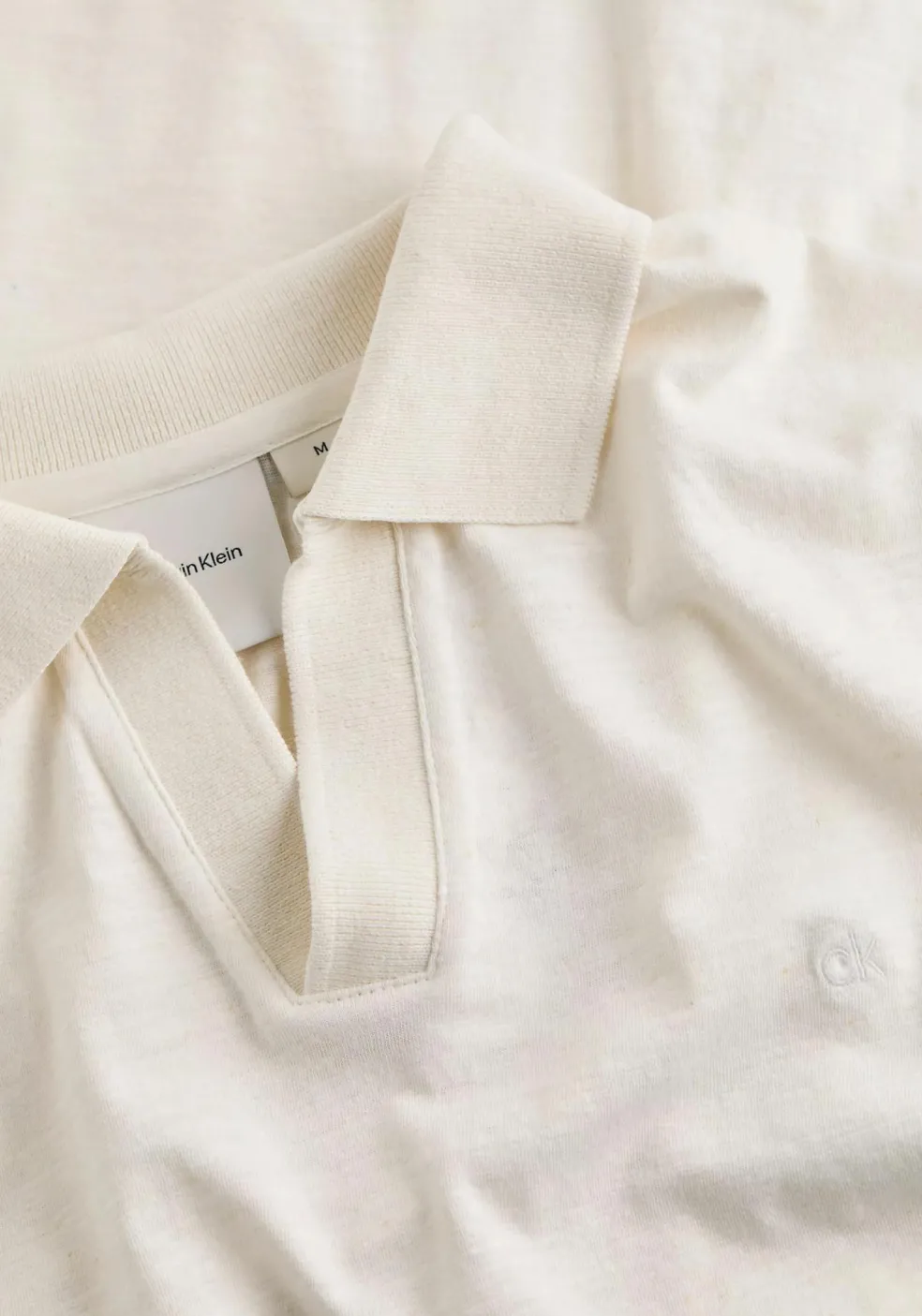 Calvin Klein Linen Cotton Cuban Regular Polo, heren poloshirt, offwhite