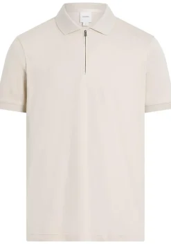 Calvin Klein Liquid Touch Zip Regular Polo, heren poloshirt, offwhite