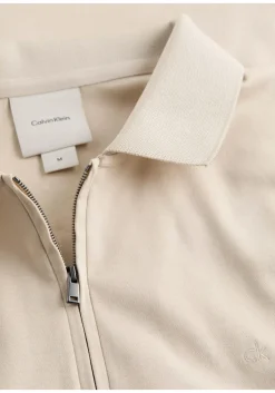 Calvin Klein Liquid Touch Zip Regular Polo, heren poloshirt, offwhite