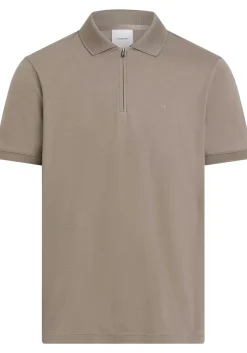 Calvin Klein Liquid Touch Zip Regular Polo, heren poloshirt, taupe
