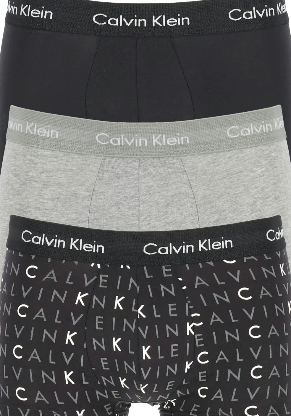 Calvin Klein low rise trunks (3-pack), lage heren boxers kort, zwart, grijs en logoprint